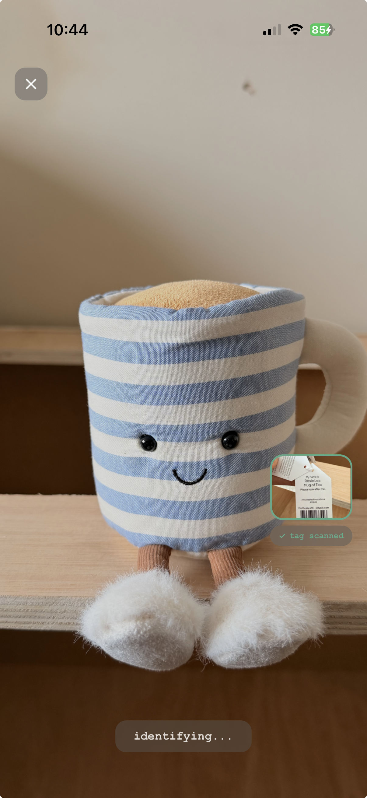 Plushfolio iOS app — scan any Jellycat with your iPhone camera to instantly identify it